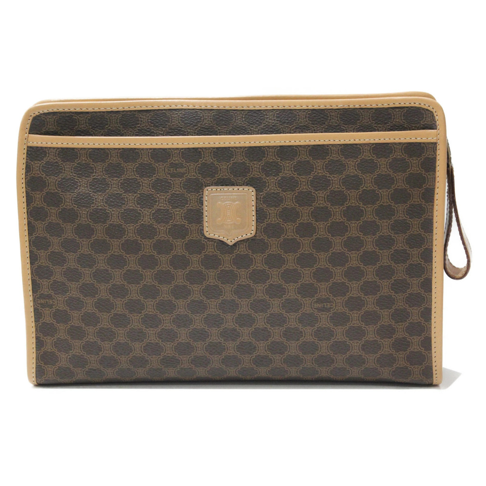 CELINE Macadam Shoulder Bag Brown Leather Clutch Retro